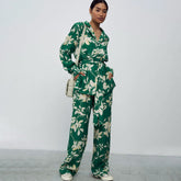 Nachthemd mit Aufdruck, Pyjamahose, zweiteiliges Set, Kontrastfarbe, elegante Hauskleidung, kann draußen getragen werden